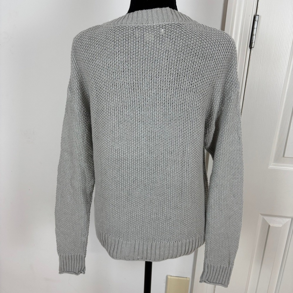 American Eagle Gray Button Front Chunky Knit Sweater Long Sleeve V-Neck Size XS - Picture 3 of 7